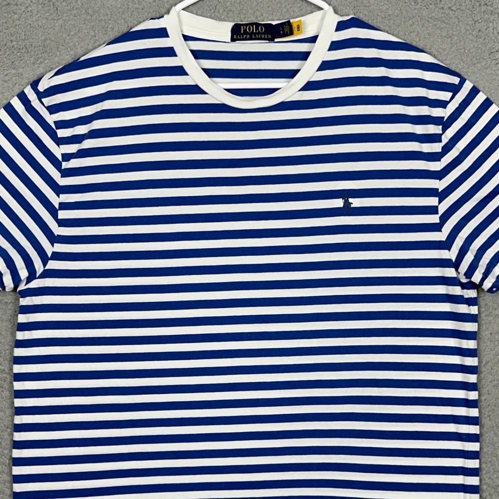 Polo Ralph Lauren T-Shirt Mens Large Blue White Stripe Crewneck Short Sleeve Tee